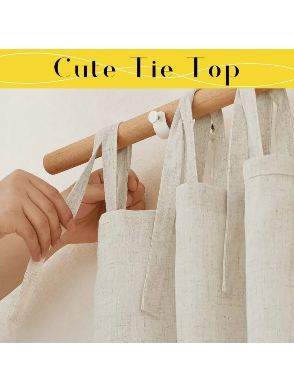 Thick Linen Tie Top Curtains 84